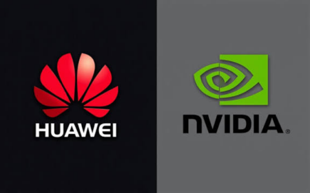 Image showing the logo of Nvidia and it's rival company Huawei suspected for espionage.